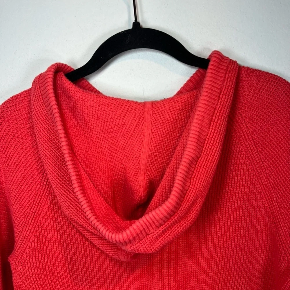 Lauren Ralph Lauren Hooded Waffle Knit Sweater Top Shirt Orange  Sz Small Petite